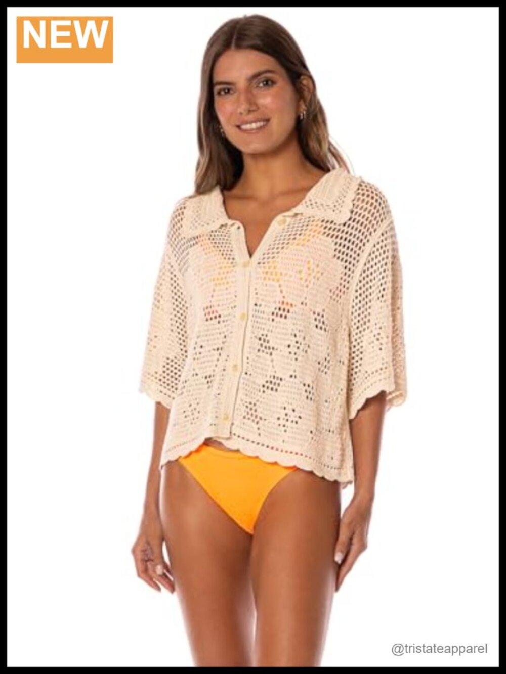 Macrame Knit Cover-Up Shirt Short Sleeve Lightweight Cotton
